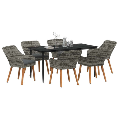 Set da Pranzo per Giardino con cuscino 7 pcs Grigio polyrattan
