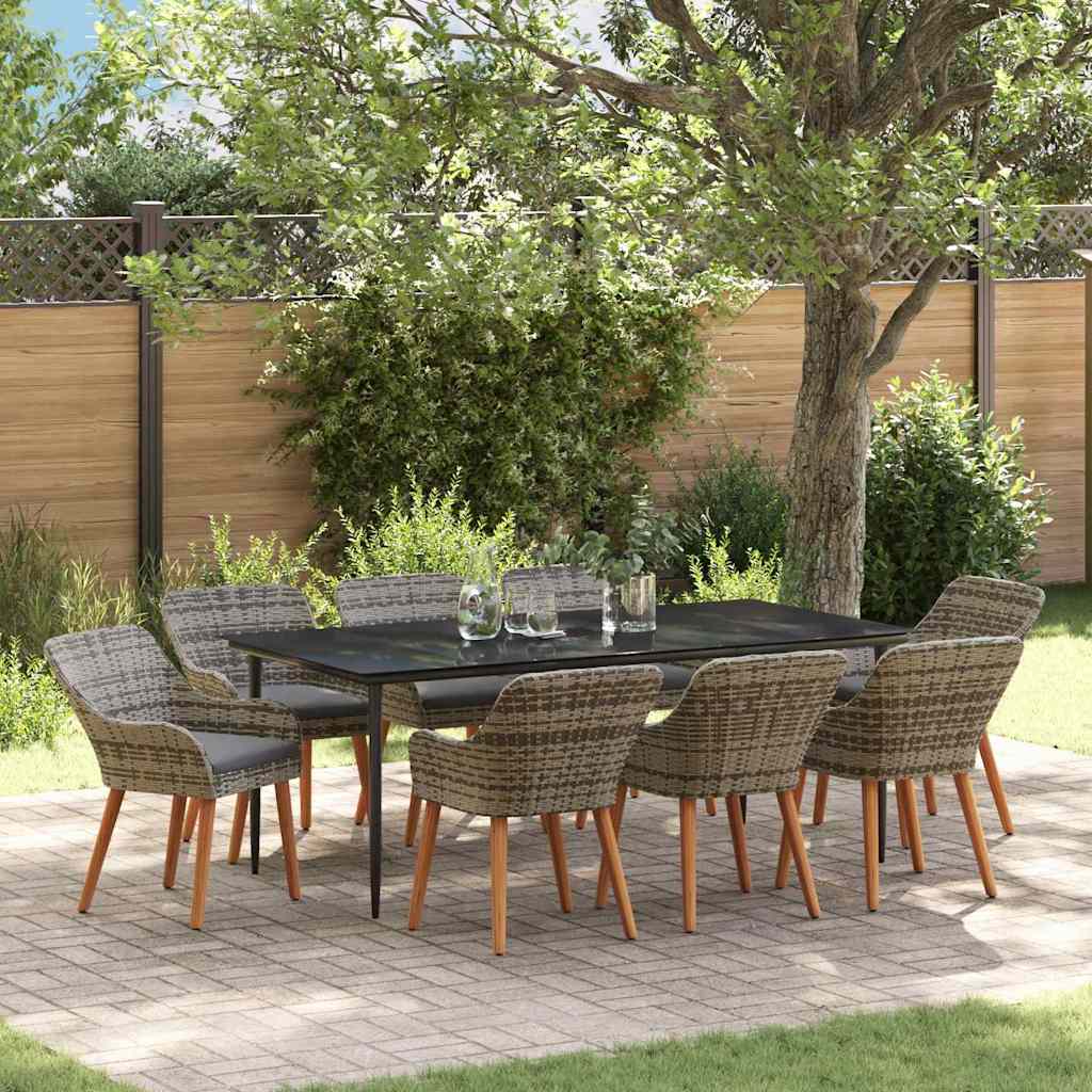 Set da Pranzo per Giardino con cuscino 9 pcs Grigio polyrattan