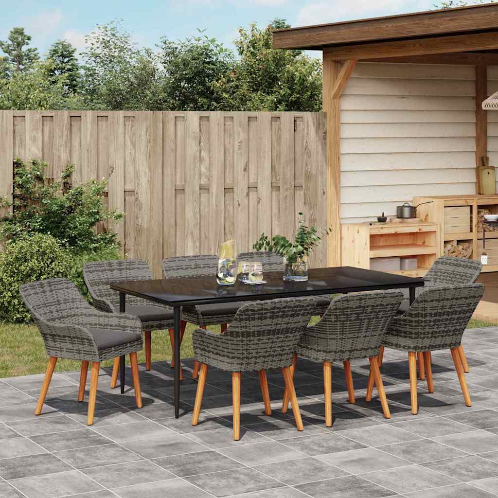 Set da Pranzo per Giardino con cuscino 9 pcs Grigio polyrattan