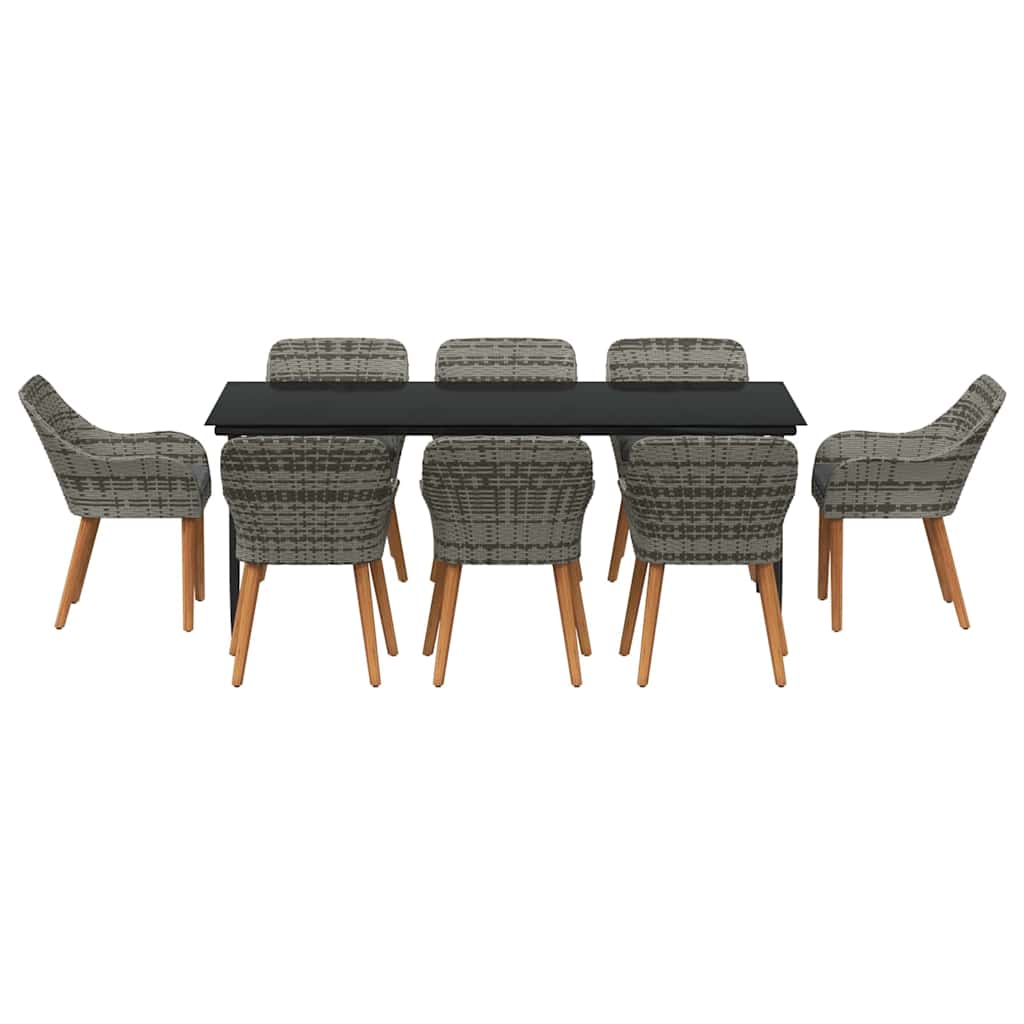 Set da Pranzo per Giardino con cuscino 9 pcs Grigio polyrattan