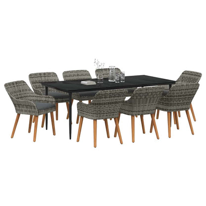 Set da Pranzo per Giardino con cuscino 9 pcs Grigio polyrattan
