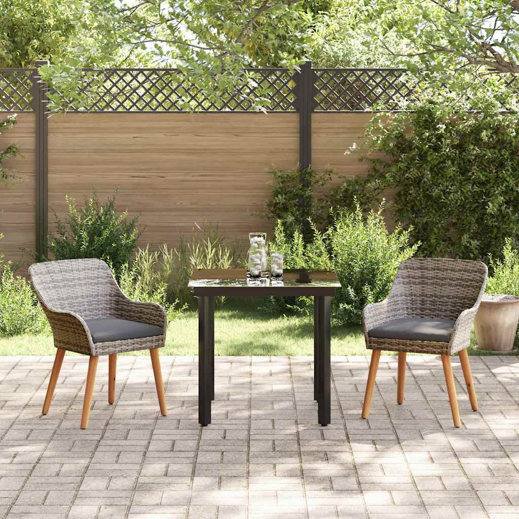 Set da Pranzo per Giardino con cuscino 3 pcs Grigio polyrattan