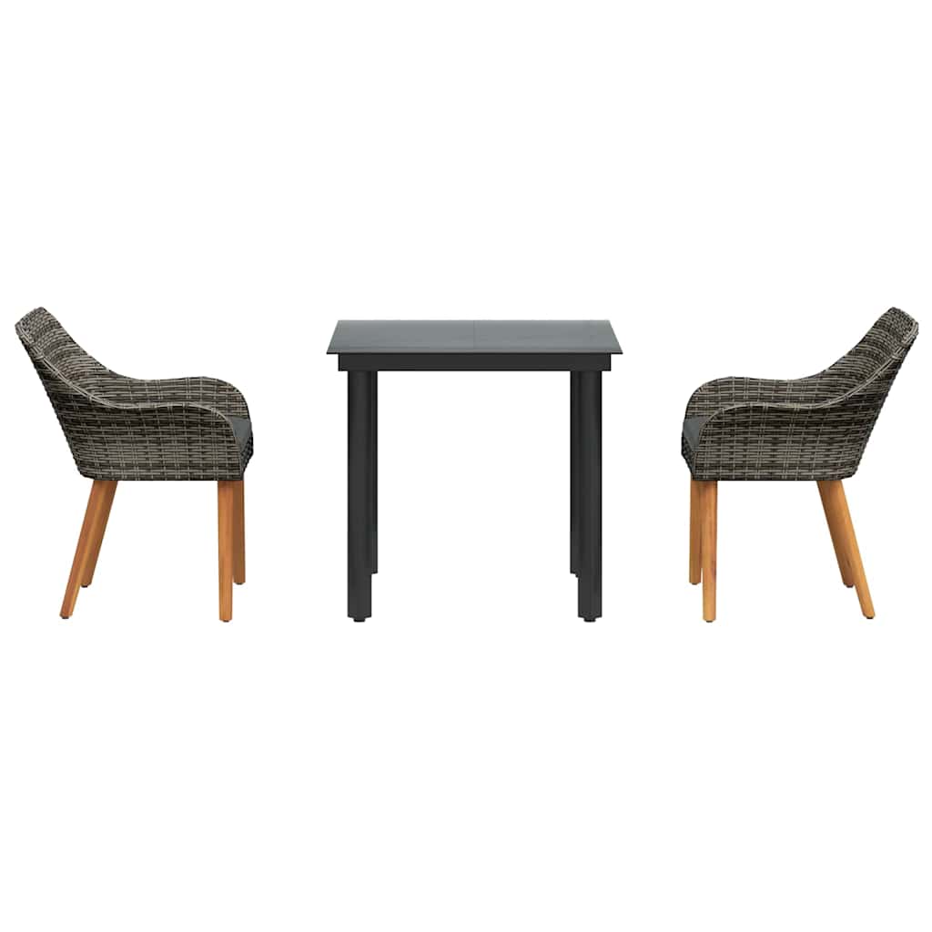 Set da Pranzo per Giardino con cuscino 3 pcs Grigio polyrattan