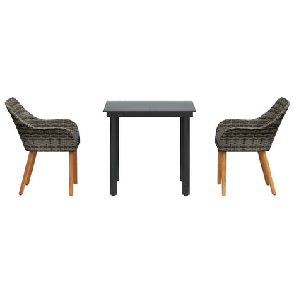Set da Pranzo per Giardino con cuscino 3 pcs Grigio polyrattan