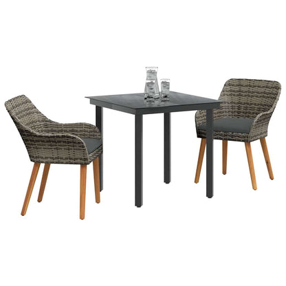 Set da Pranzo per Giardino con cuscino 3 pcs Grigio polyrattan