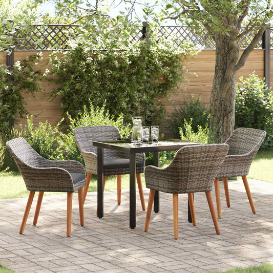 Set da Pranzo per Giardino con cuscino 5 pcs Grigio polyrattan | homemem39