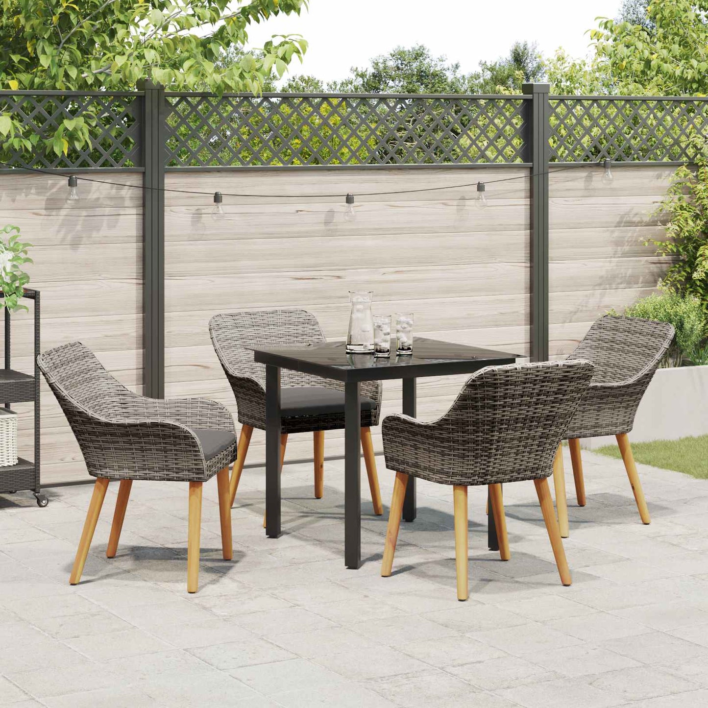 Set da Pranzo per Giardino con cuscino 5 pcs Grigio polyrattan | homemem39