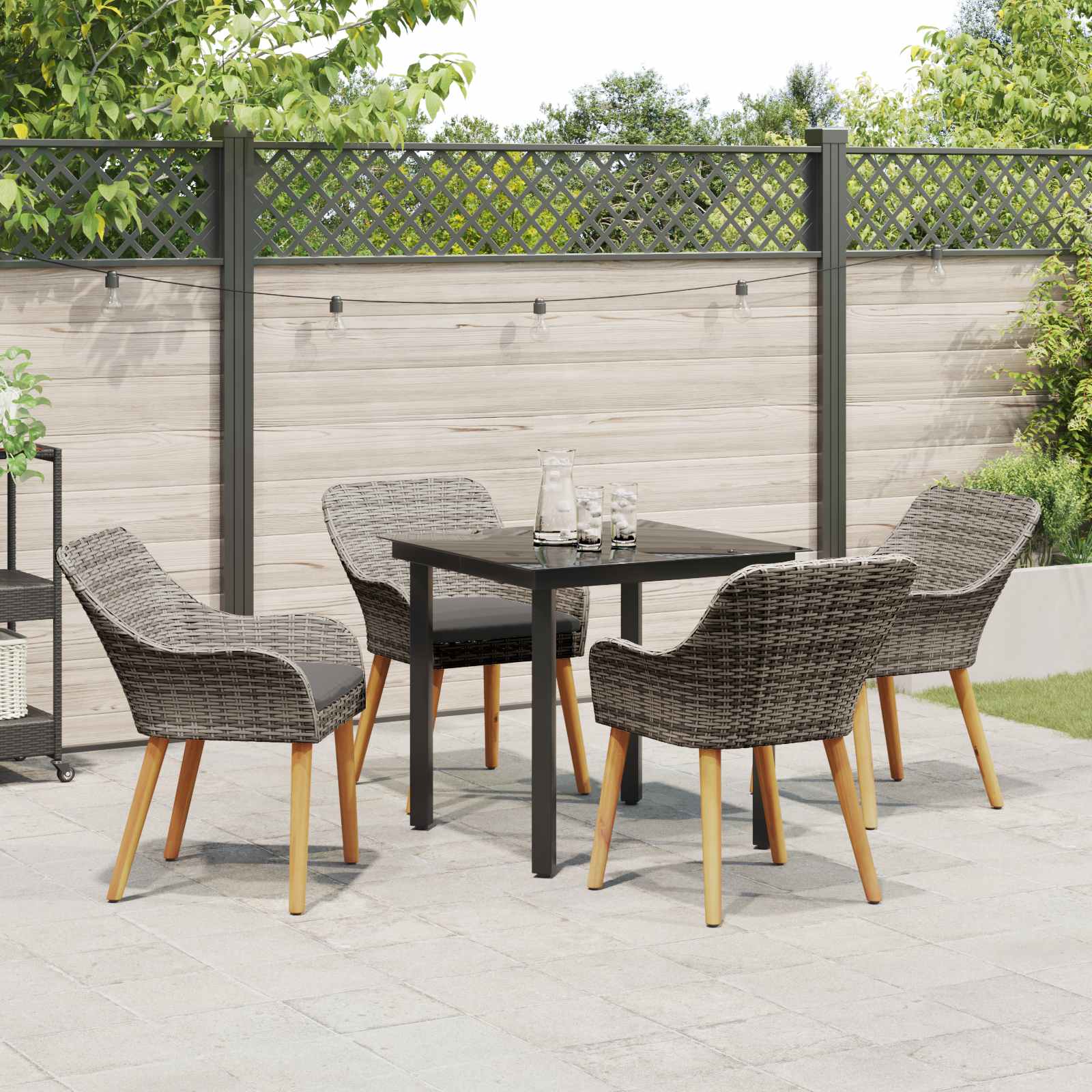 Set da Pranzo per Giardino con cuscino 5 pcs Grigio polyrattan | homemem39