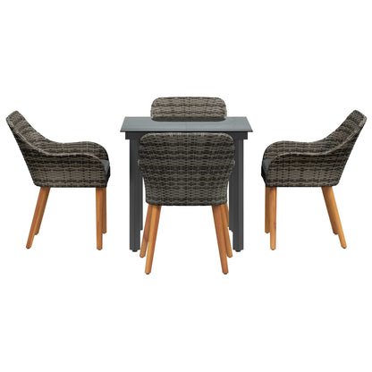 Set da Pranzo per Giardino con cuscino 5 pcs Grigio polyrattan | homemem39