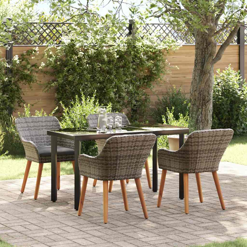 Set da Pranzo per Giardino con cuscino 5 pcs Grigio polyrattan | homemem39
