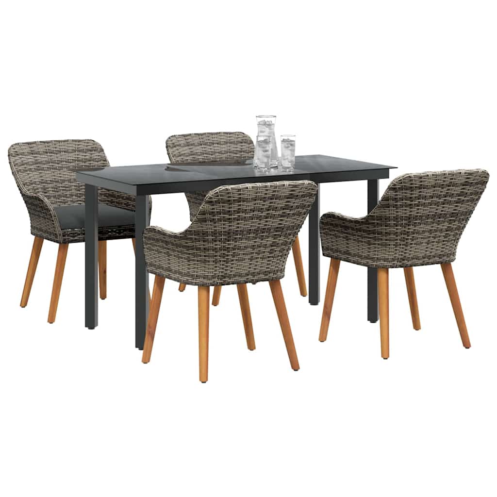 Set da Pranzo per Giardino con cuscino 5 pcs Grigio polyrattan | homemem39