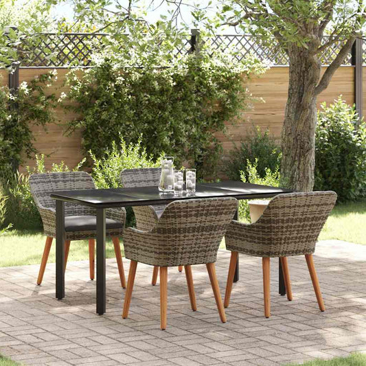 Set da Pranzo per Giardino con cuscino 5 pcs Grigio polyrattan