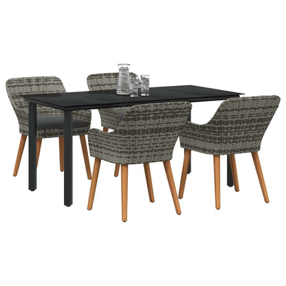 Set da Pranzo per Giardino con cuscino 5 pcs Grigio polyrattan
