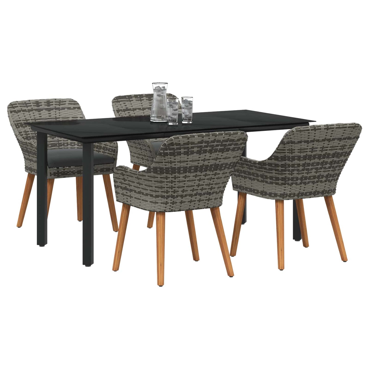Set da Pranzo per Giardino con cuscino 5 pcs Grigio polyrattan | homemem39