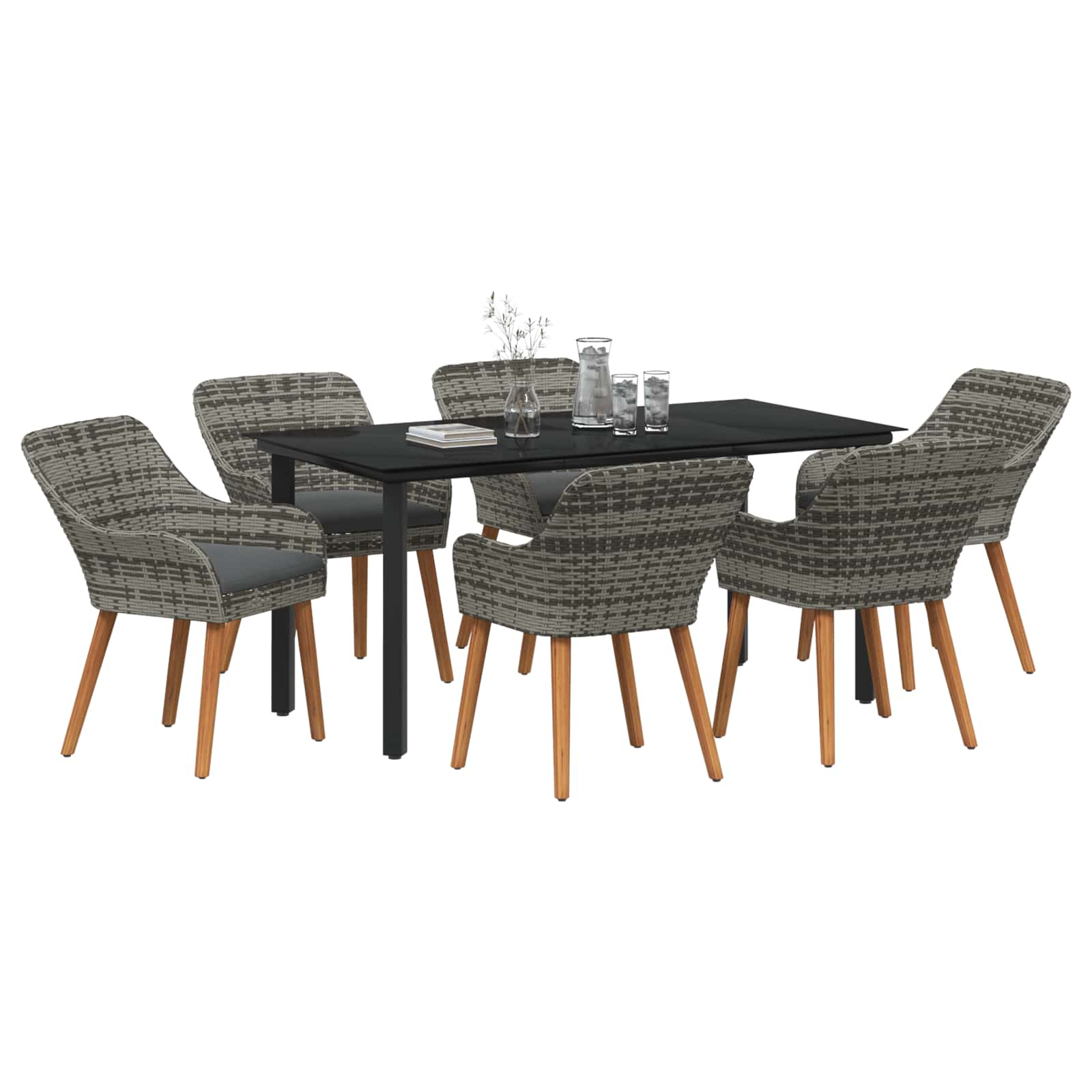 Set da Pranzo per Giardino con cuscino 7 pcs Grigio polyrattan | homemem39