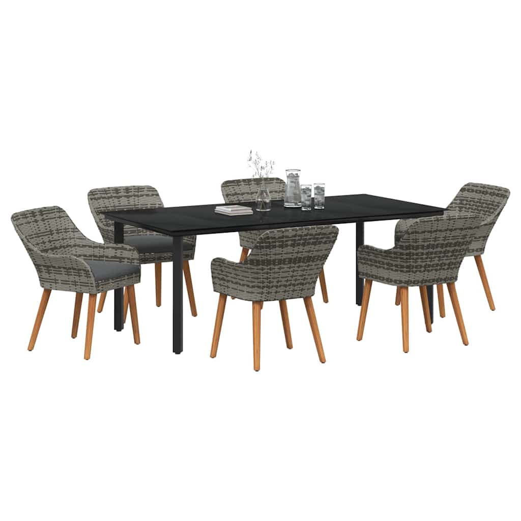 Set da Pranzo per Giardino con cuscino 7 pcs Grigio polyrattan