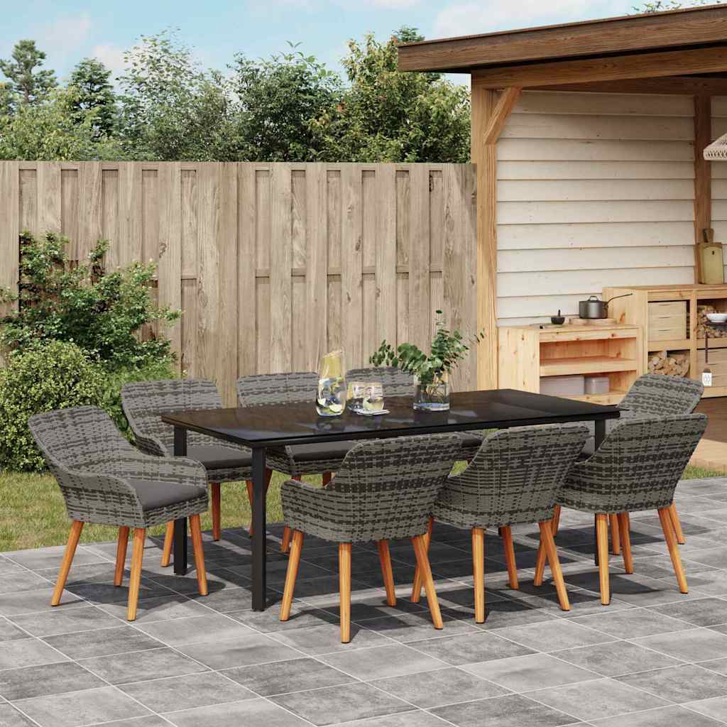 Set da Pranzo per Giardino con cuscino 9 pcs Grigio polyrattan | homemem39