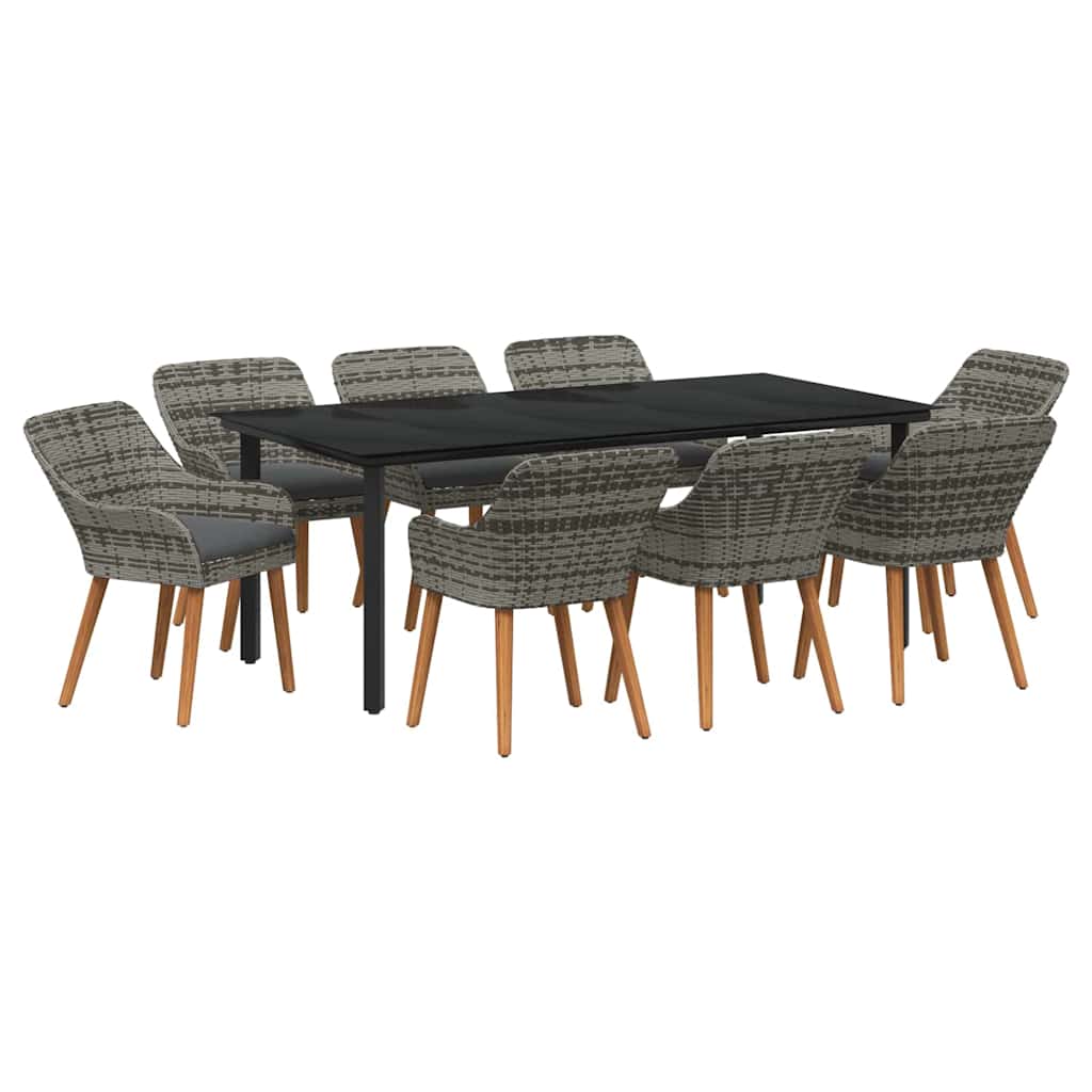 Set da Pranzo per Giardino con cuscino 9 pcs Grigio polyrattan | homemem39