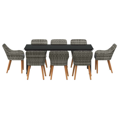 Set da Pranzo per Giardino con cuscino 9 pcs Grigio polyrattan | homemem39
