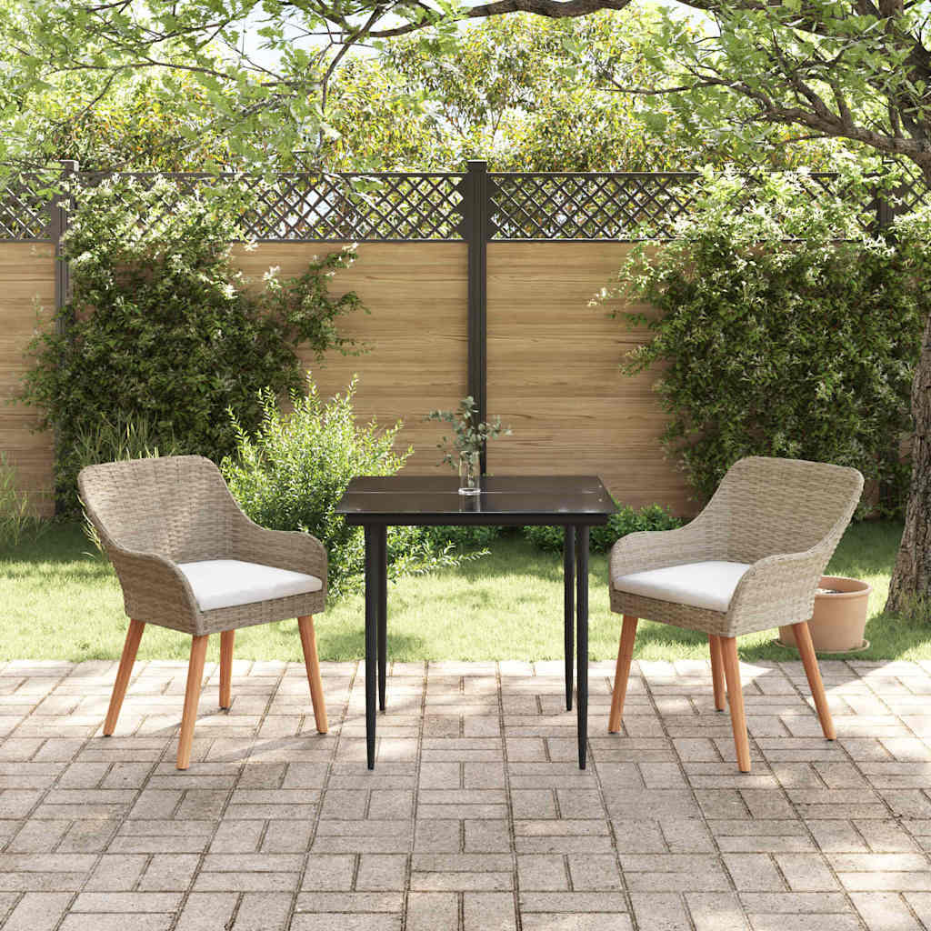 Set da Pranzo per Giardino con cuscino 3 pcs Beige polyrattan