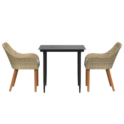 Set da Pranzo per Giardino con cuscino 3 pcs Beige polyrattan