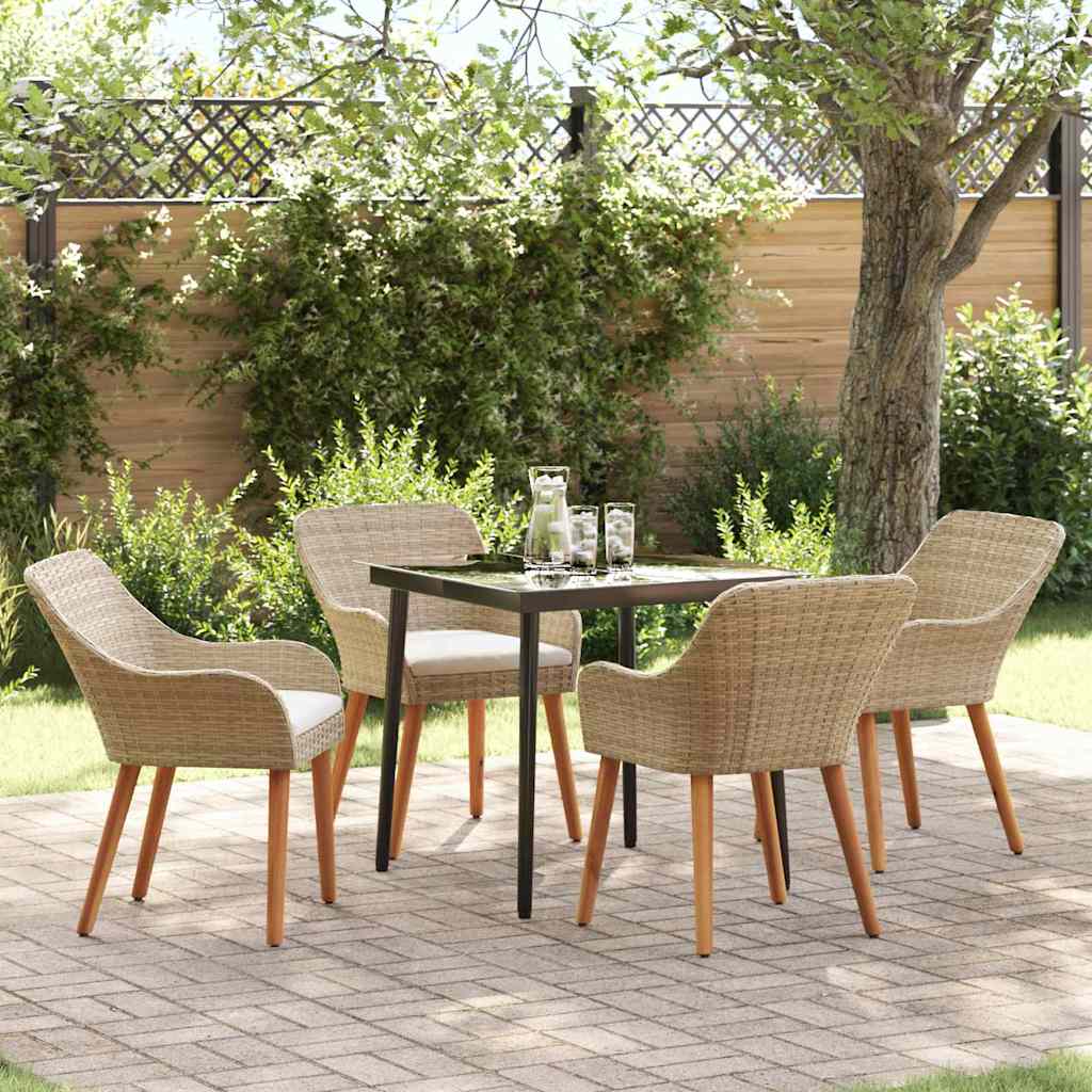 Set da Pranzo per Giardino con cuscino 5 pcs Beige polyrattan