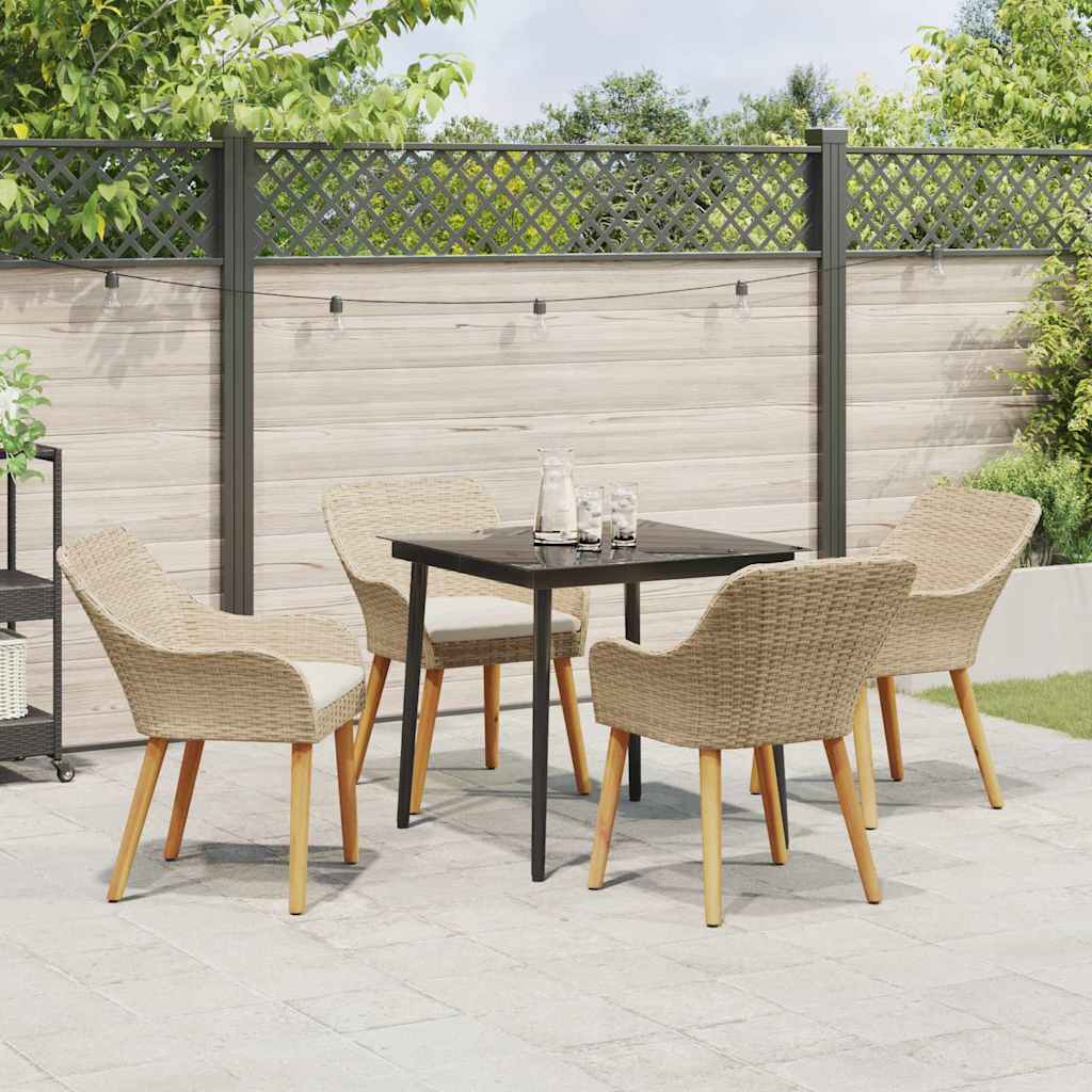 Set da Pranzo per Giardino con cuscino 5 pcs Beige polyrattan