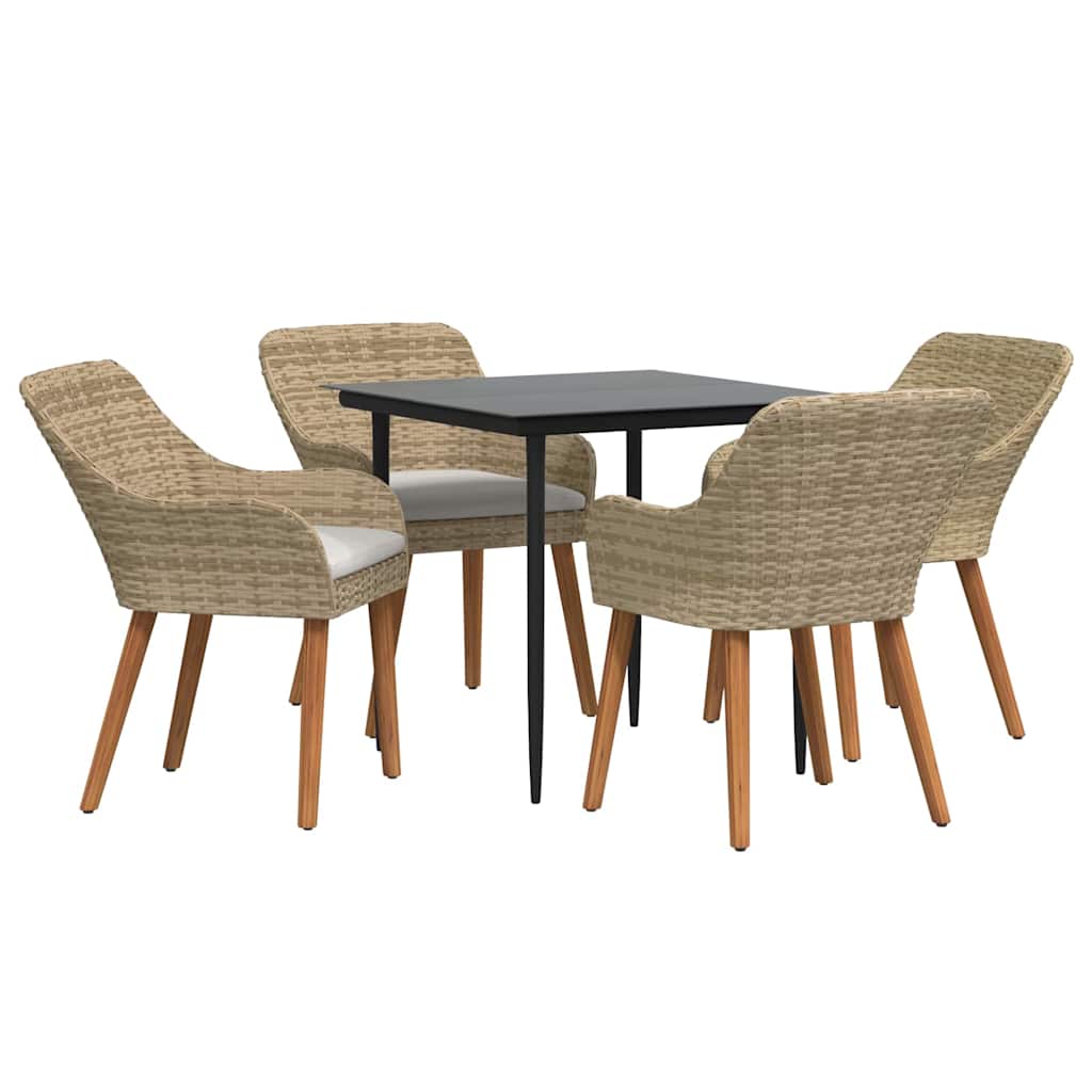 Set da Pranzo per Giardino con cuscino 5 pcs Beige polyrattan