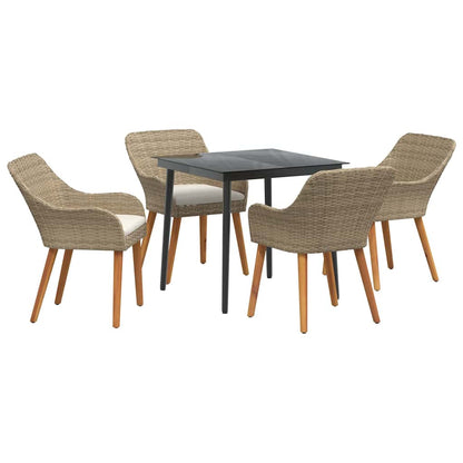 Set da Pranzo per Giardino con cuscino 5 pcs Beige polyrattan