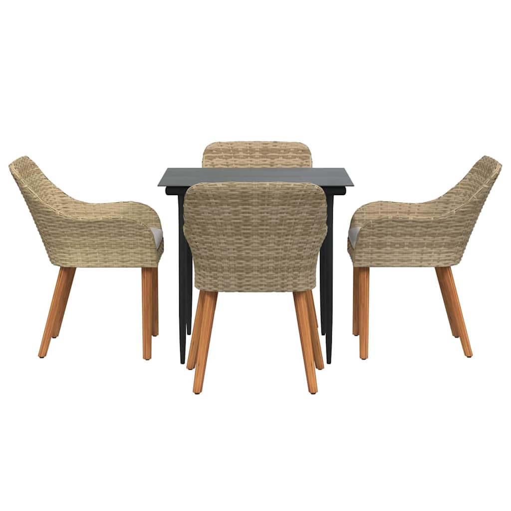 Set da Pranzo per Giardino con cuscino 5 pcs Beige polyrattan