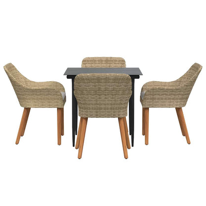 Set da Pranzo per Giardino con cuscino 5 pcs Beige polyrattan