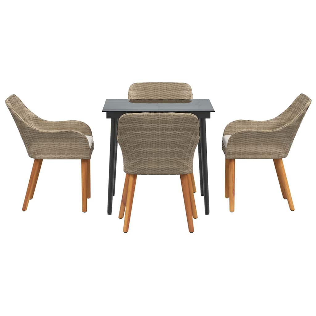 Set da Pranzo per Giardino con cuscino 5 pcs Beige polyrattan