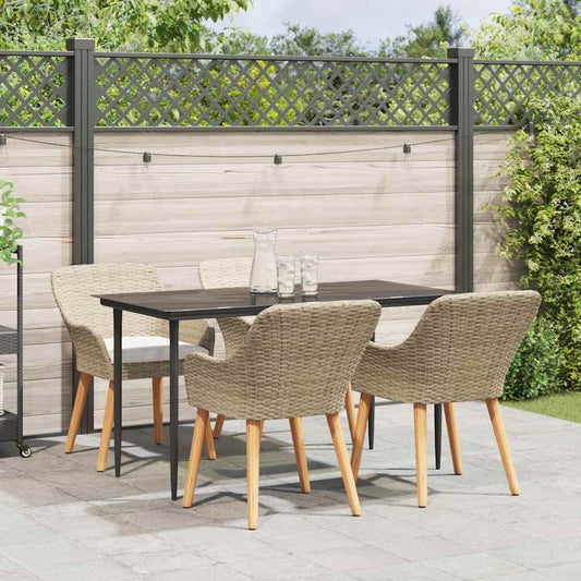 Set da Pranzo per Giardino con cuscino 5 pcs Beige polyrattan