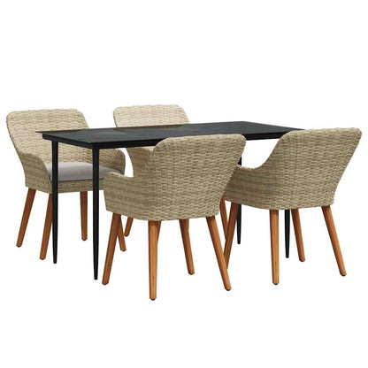 Set da Pranzo per Giardino con cuscino 5 pcs Beige polyrattan