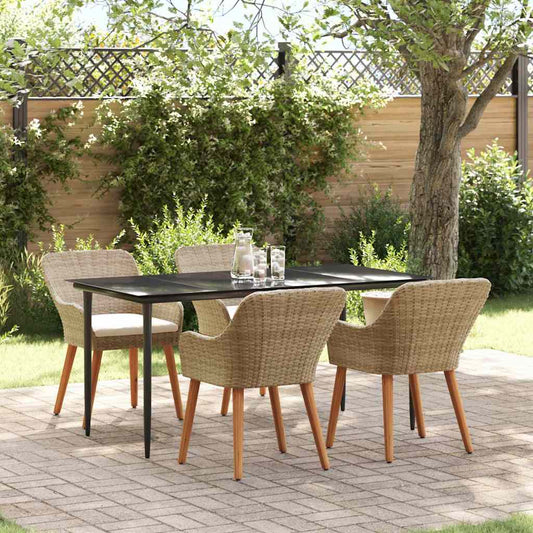 Set da Pranzo per Giardino con cuscino 5 pcs Beige polyrattan