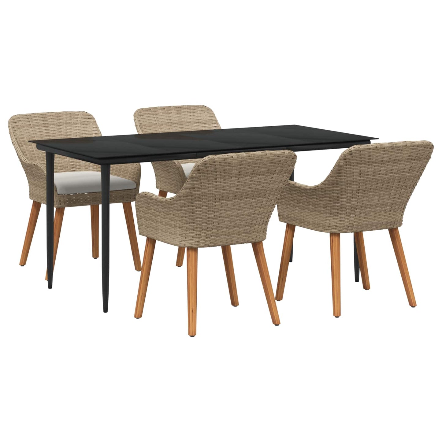Set da Pranzo per Giardino con cuscino 5 pcs Beige polyrattan