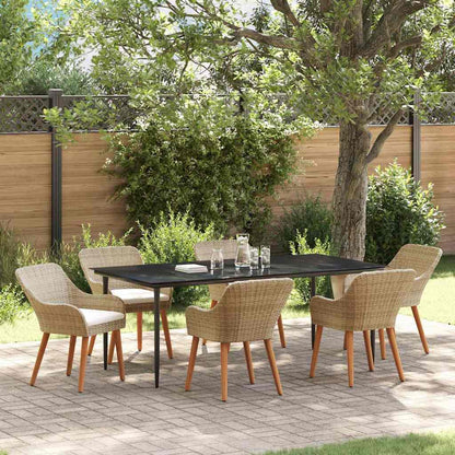 Set da Pranzo per Giardino con cuscino 7 pcs Beige polyrattan