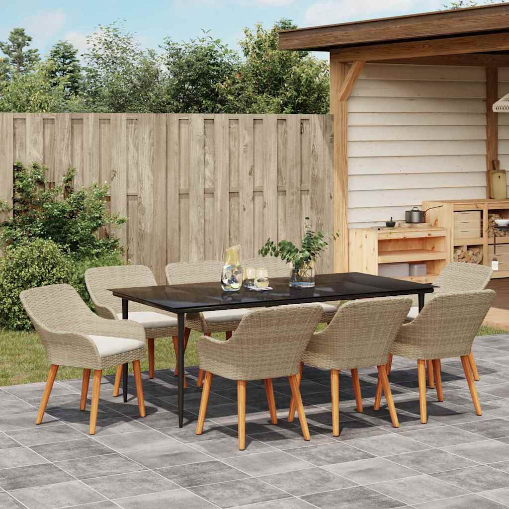 Set da Pranzo per Giardino con cuscino 9 pcs Beige polyrattan