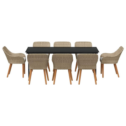 Set da Pranzo per Giardino con cuscino 9 pcs Beige polyrattan