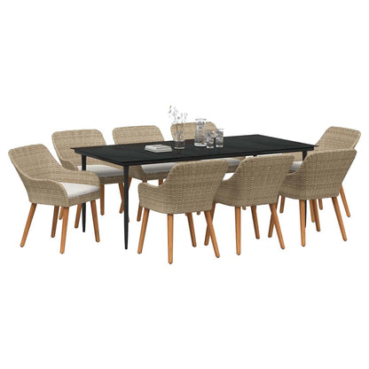 Set da Pranzo per Giardino con cuscino 9 pcs Beige polyrattan