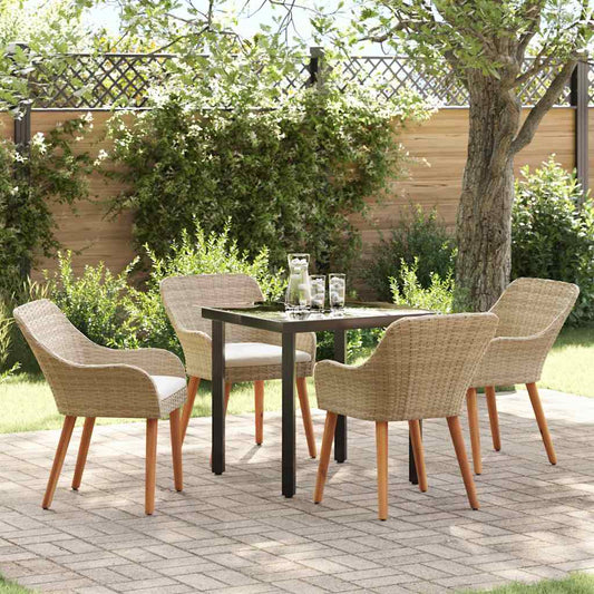 Set da Pranzo per Giardino con cuscino 5 pcs Beige polyrattan