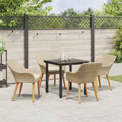 Set da Pranzo per Giardino con cuscino 5 pcs Beige polyrattan