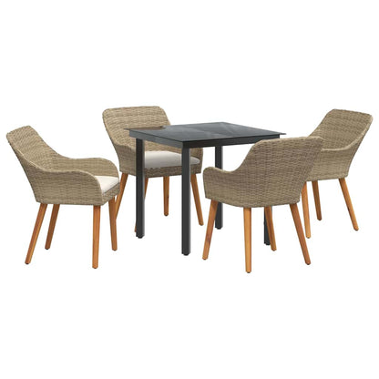 Set da Pranzo per Giardino con cuscino 5 pcs Beige polyrattan