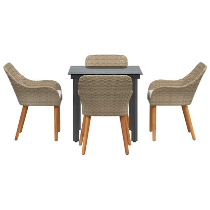 Set da Pranzo per Giardino con cuscino 5 pcs Beige polyrattan