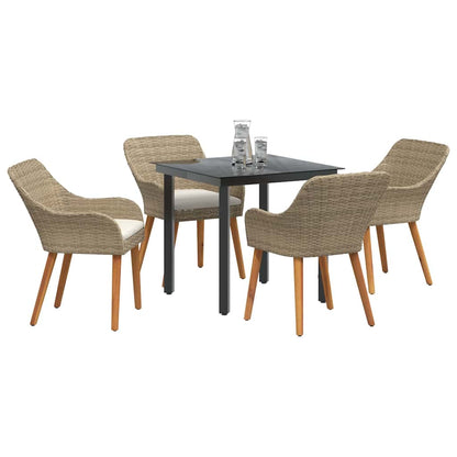 Set da Pranzo per Giardino con cuscino 5 pcs Beige polyrattan