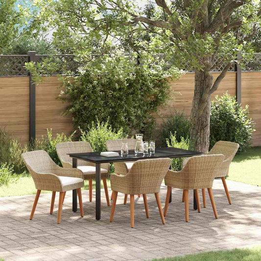 Set da Pranzo per Giardino con cuscino 7 pcs Beige polyrattan