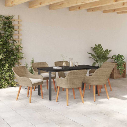 Set da Pranzo per Giardino con cuscino 7 pcs Beige polyrattan