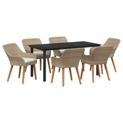 Set da Pranzo per Giardino con cuscino 7 pcs Beige polyrattan