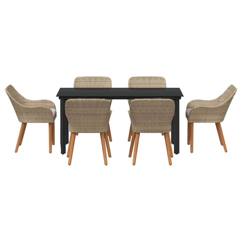 Set da Pranzo per Giardino con cuscino 7 pcs Beige polyrattan
