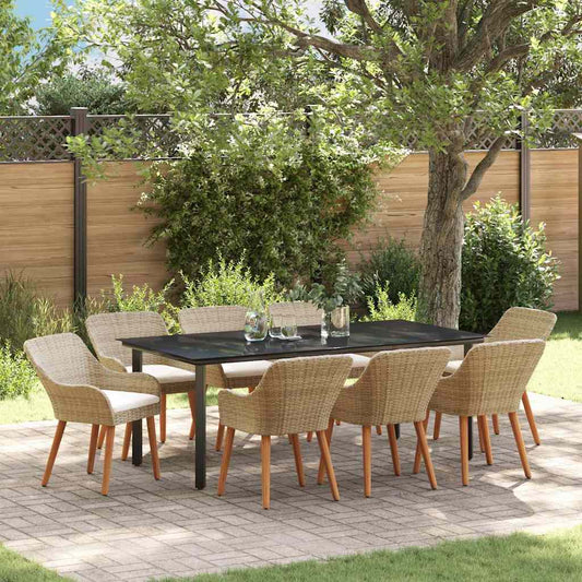 Set da Pranzo per Giardino con cuscino 9 pcs Beige polyrattan